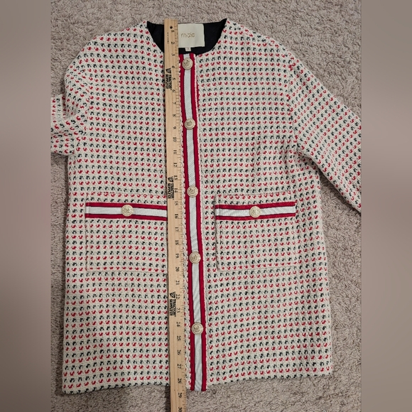 Maje Checked Cotton-Blend Tweed Jacket with Gold Crest Buttons - Picture 11 of 12